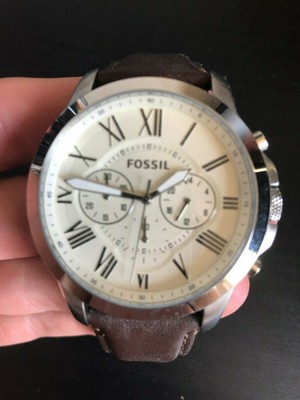 fossil men's grant stainless steel and leather chronograph quartz watch
