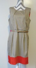 CALVIN KLEIN 2062 Women Beige/Red Sleeveless Belt Zip Casual/Career Dress Sz 14