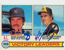 Gaylord Perry Ron Guidry autographed baseball card 1979 Topps #5 Victory Leaders