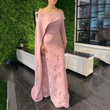 Off the Shoulder Satin Modest Long Sleeves Beading Evening Gowns Prom Dresses