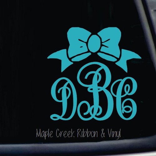 Script Monogram with Bow Decal Sticker 7" Choose your Color No Background - Picture 1 of 19