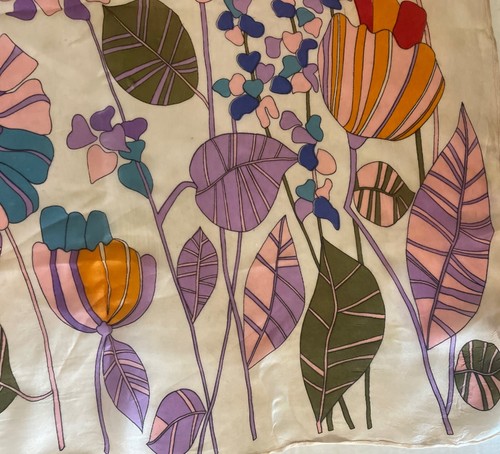 Vintage Emile Signed Floral Scarf 1960s Retro 25" x 27" - Picture 5 of 6