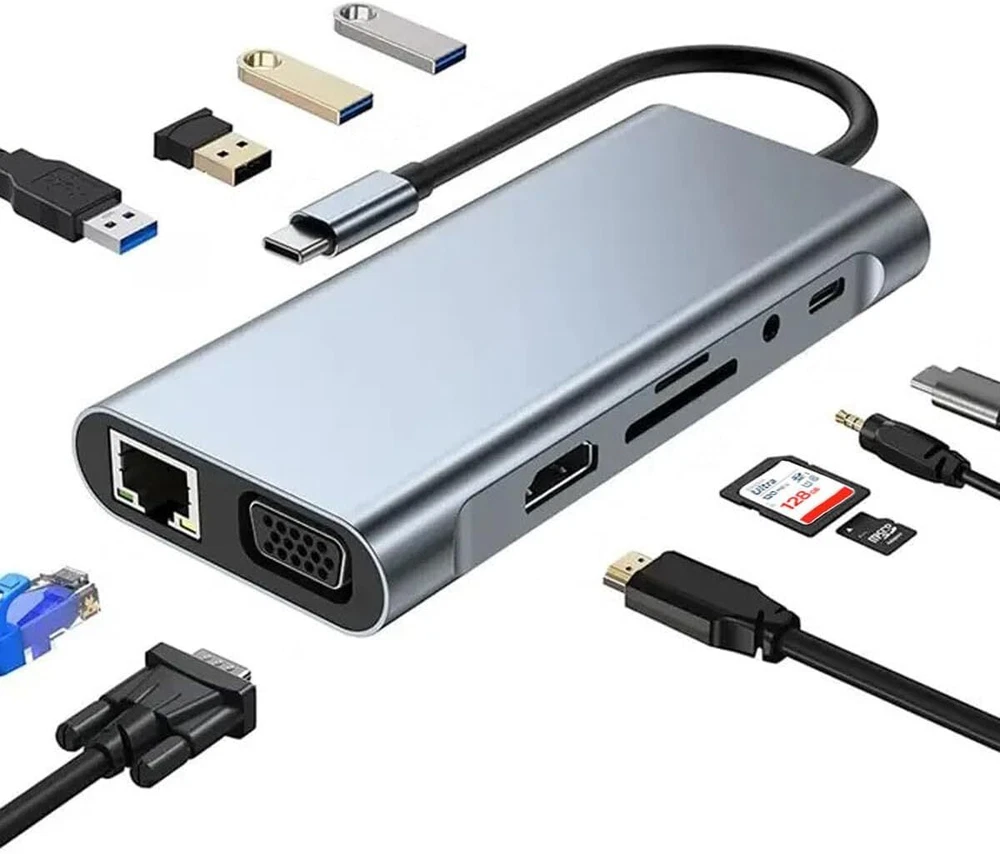 USB Hub Docking Station HDMI Adapter 11in1 Multiport Adapter w/ VGA SD/TF Audio