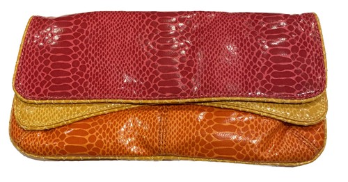 Nine West faux Snake Leather Color-block Fuchsia  Yellow Orange Clutch Purse - Picture 4 of 8
