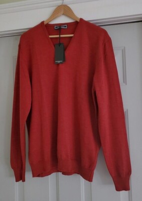 Quintessence Firenze Italy 100% Extrafine Merino Wool V-Neck Red - NEW
