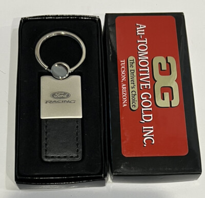 FORD RACING BLACK Leather Metal Keychain NEW IN BOX