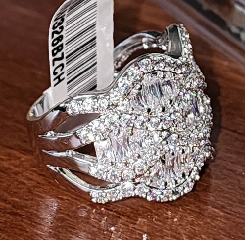 Silver Plated Rings for Women Luxury Jewelry Cubic Zirconia-3/4" W- Size 9- NWT - Picture 6 of 9