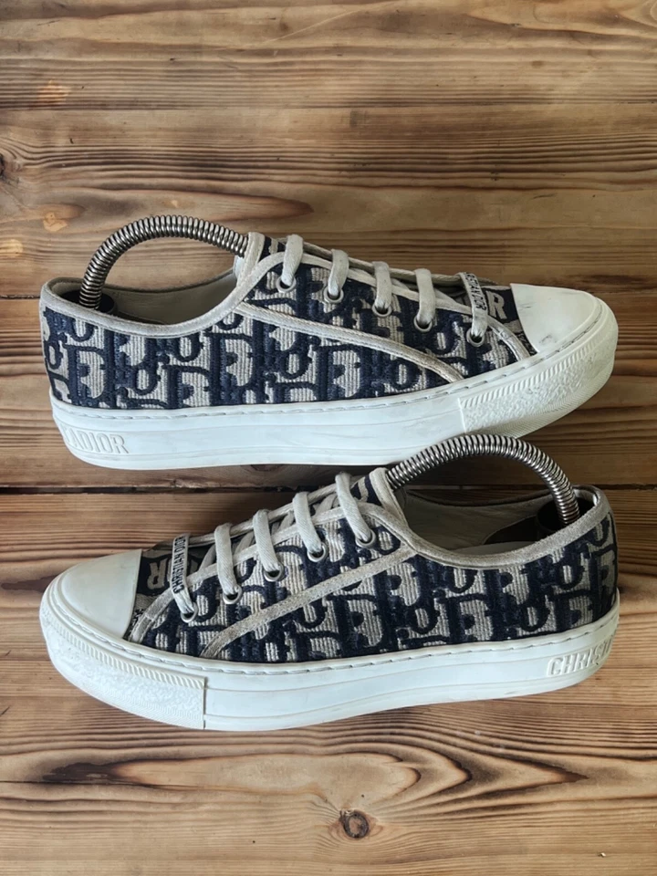 Deep Blue Oblique Embroidered Walk ‘N’ Dior Sneakers In Size 38.5 EU|8 US|6 US - Image 3 of 4