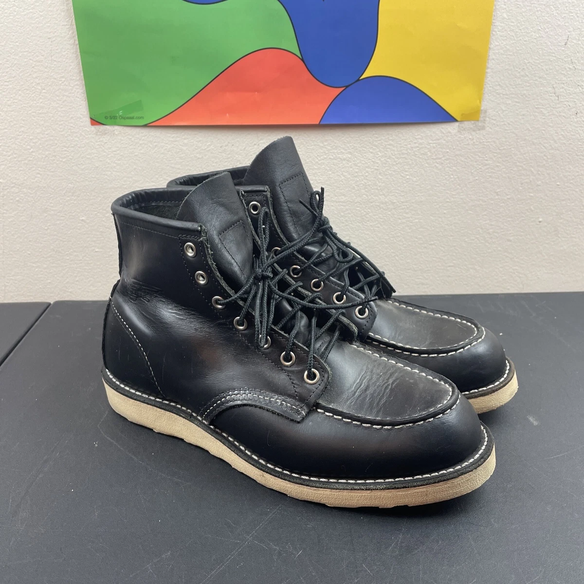 RED WING #8130 Classic Moc Toe Black Oro Legacy Leather Work Boots Size US 9 E