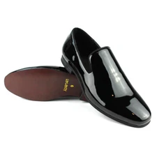 Mens Plain Black Patent Leather Formal Tuxedo Slip On Dress Shoes Loafer AZARMAN