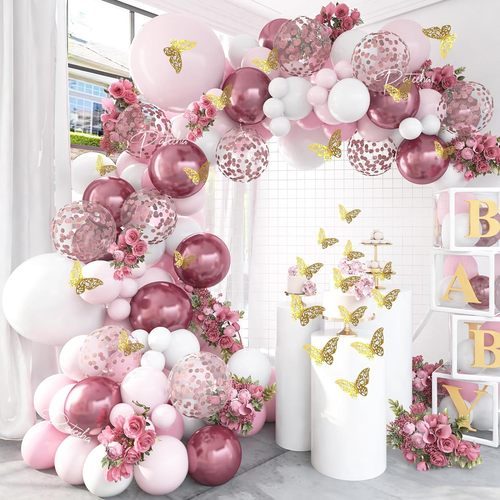140Pcs Baby Shower Decorations Girl Balloon Garland, Metallic Pink/White Balloon - Picture 8 of 12