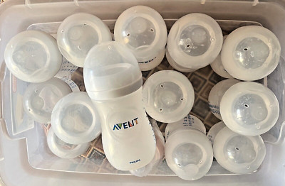 AVENT Baby Bottles nine 260 ml-cc & three 125 ml-cc  lids caps no nipples