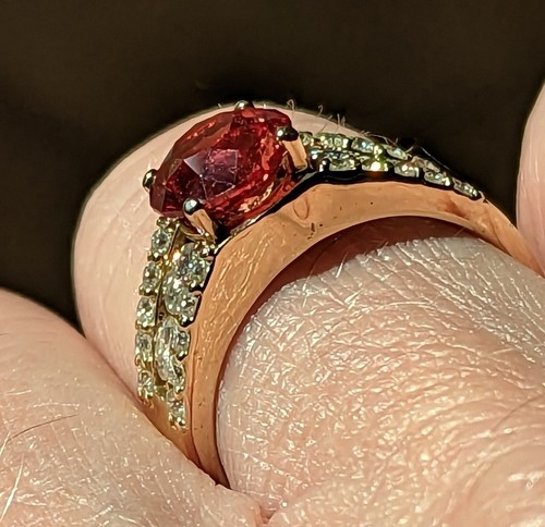 Unisex Lab Created Padparadscha & Moissonite 14k Yellow Gold Sz10 - Picture 2 of 21