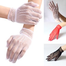 Womens Sheer Mesh Gloves Full Finger Mittens Opera Prom Evening Party Bridal Acc
