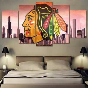 Chicago Blackhawks City Five Piece Framed Canvas Multi Panel Home