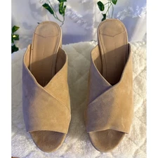 Diane von Furstenberg Wedge Mules Suede Leather Platform Slides Size 8.5M