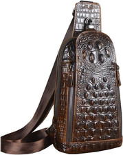 Crocodile Genuine Leather Sling Bag Backpack for Men Travel Outdoor Hunting Hiki