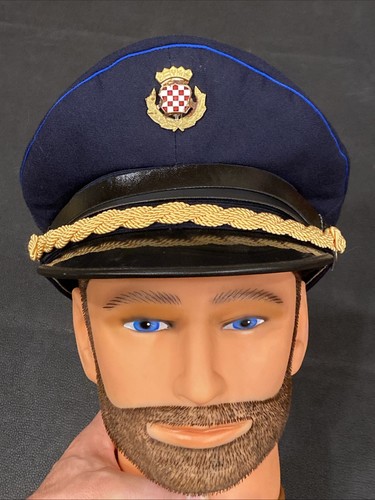 Vintage Croatian Army Or Police Officer Peaked Visor Hat Cap Size 56 w/ Badge