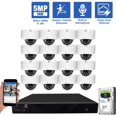 16 Channel NVR Security Camera System with 16 5MP AI IP Dome Camera Built In Mic