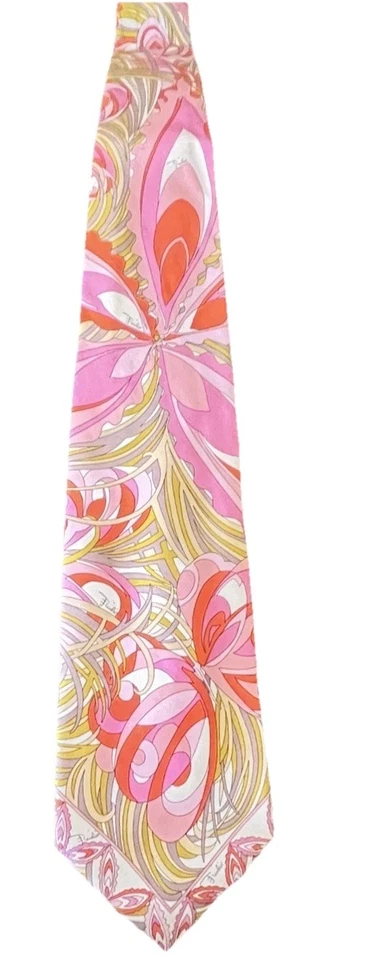 Corbata de seda vintage Emilio Pucci Firenze acuarela rosa mariposa naranja verde Foto 2 de 4
