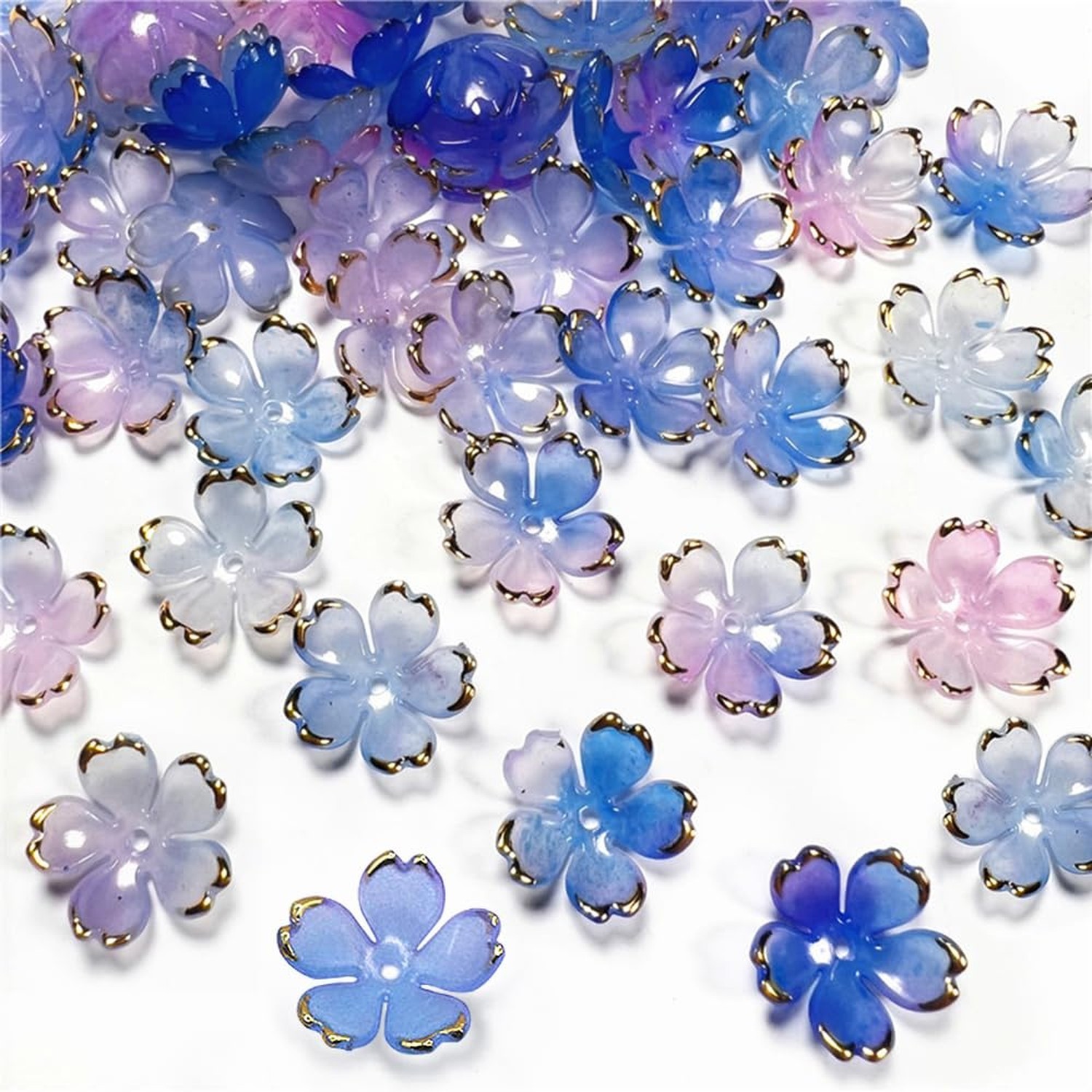 50Pcs Cherry Blossom Acrylic Flower Beads, Mini Floral Spacer Beads for Jewel...