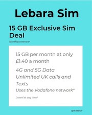 £1.40 Per Month 15GB Lebara Sim Deal