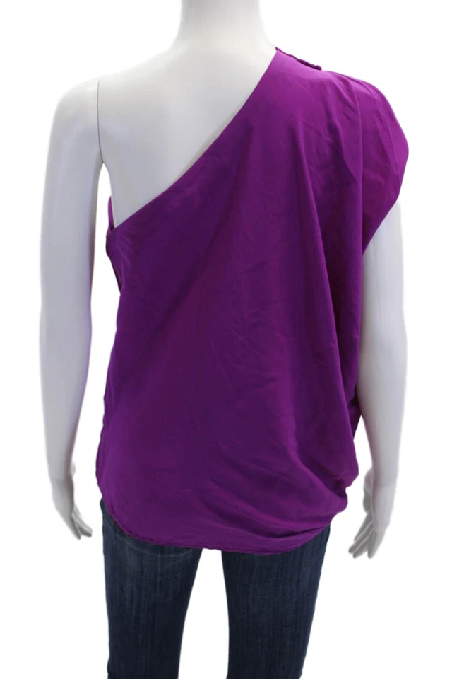 Ramy Brook Womens Silk One Shoulder Short Sleeve Blouse Purple Size S - Image 3 of 4