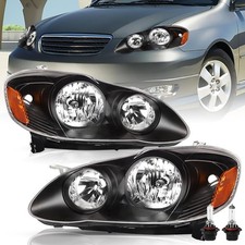 Corolla 2003-2008 Headlights Pair Black Housing Amber Reflector Bulbs Included