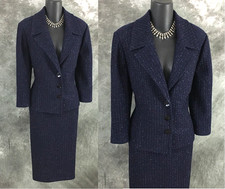 BEAUTIFUL st john knit blue shimmer jacket skirt suit size 10 12