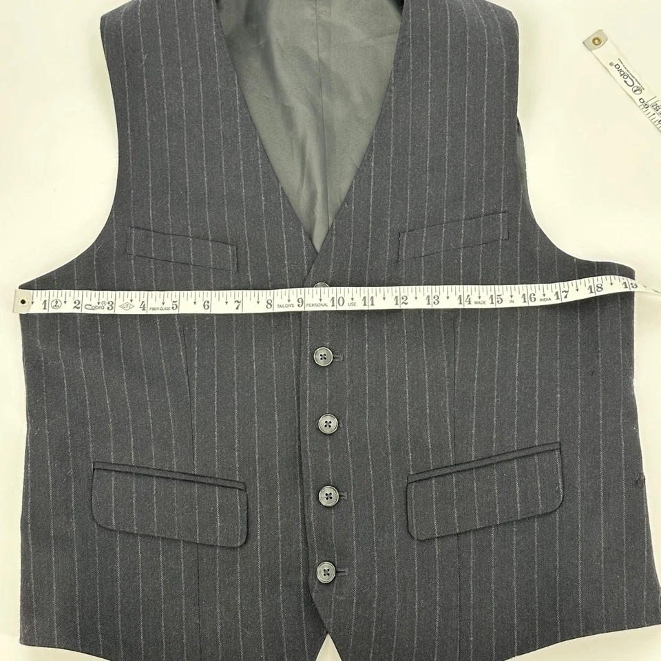 Men's Pinstripe Wool Blend Vest Size S Gray Button Front Pocket Formal - Image 4 of 4