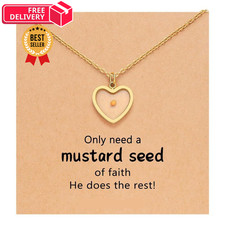 Caiyao Mustard Seed Necklace for Women Stainless Steel Faith Heart Gold
