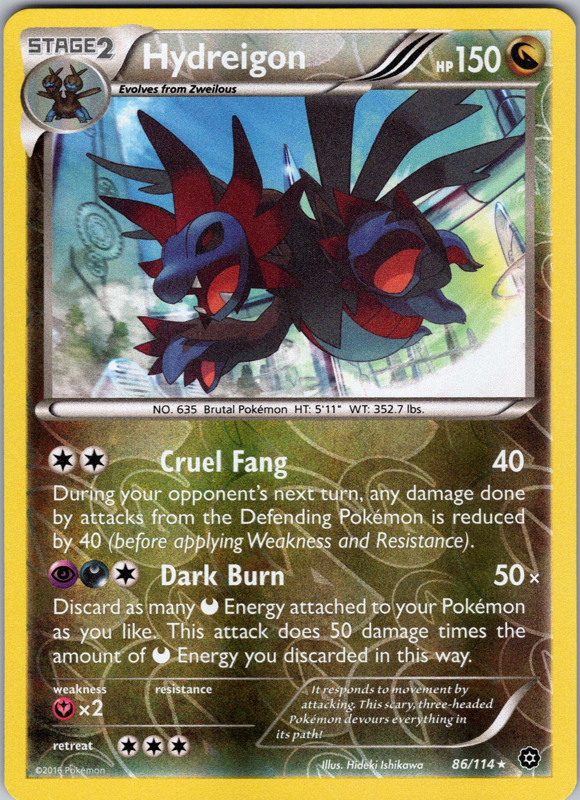 Hydreigon Reverse Holofoil 86/114 Holo Rare XY - Steam Siege Near Mint