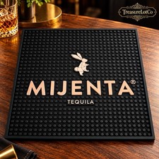 MIJENTA Tequila Branded Black Rubber Bar Mat Drip Mat for Bar Countertop 14&rdquo;x14&rdquo;