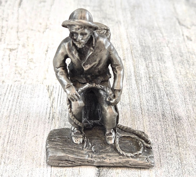 Hudson Pewter Fisherman Sitting on Dock Vintage