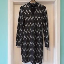 Only One Black & Silver Sparkly Party Pencil Dress, Long-Sleeves, New Size UK 10