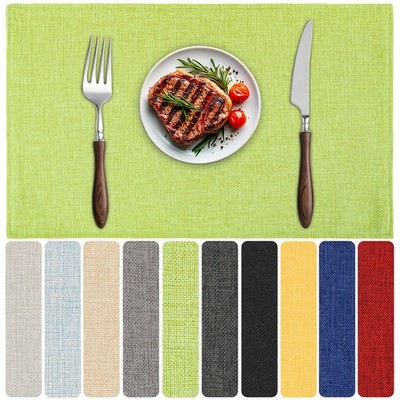 Blue Forest Placemats Set of 6, Dual-Layered Thickened Faux Linen Table Mats Hea