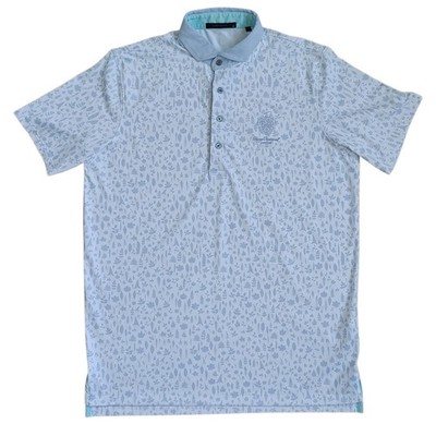 Greyson Men's Medium Golf Polo White Blue Foliage Print Trump National Jupiter