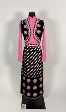 Early 1970s Pucci skirt set, vest, black, white, pink velvet size 8 Must see