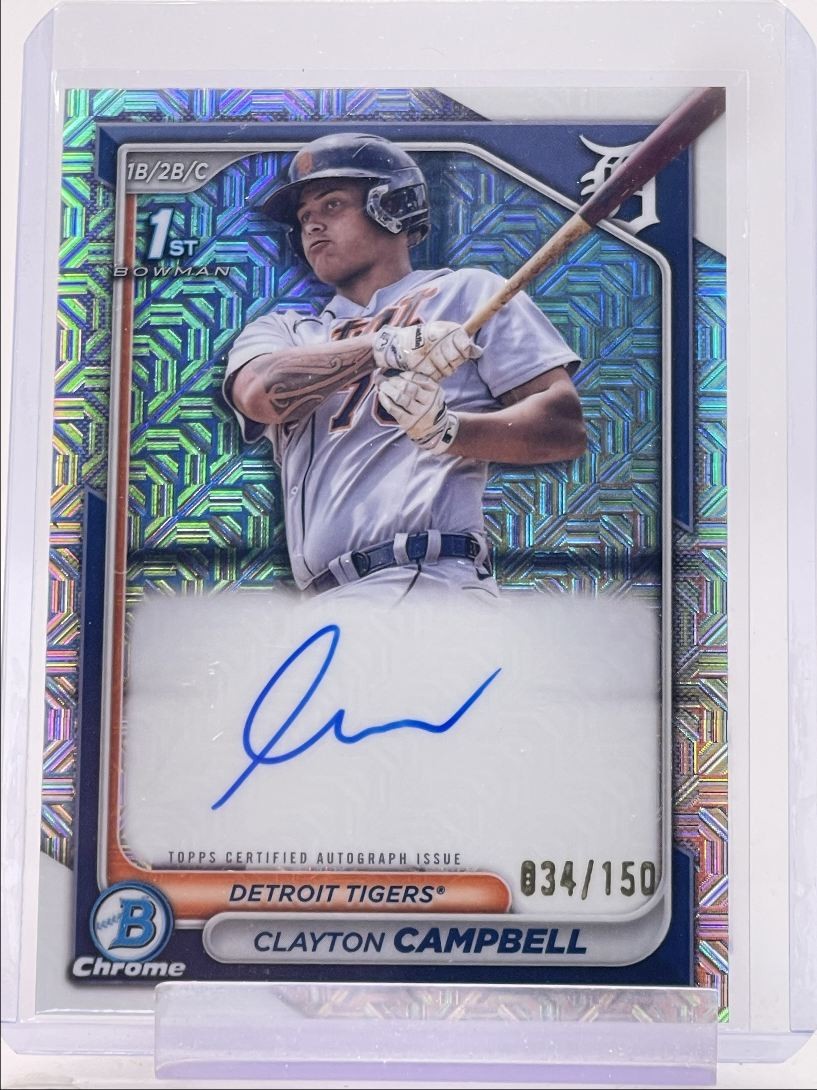 CLAYTON CAMPBELL 2024 BOWMAN CHROME 1ST HTA CHOICE TIGERS AUTO /150 Q0963