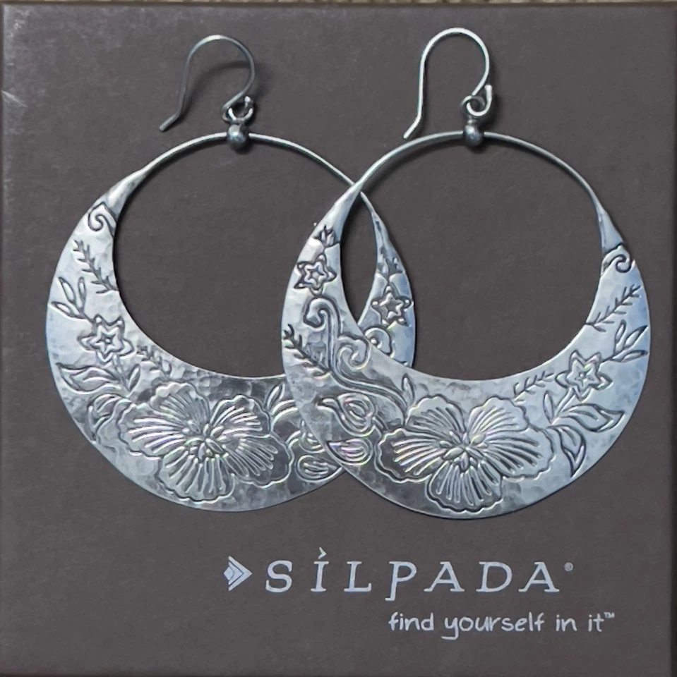 Silpada Flower Basket 925 Sterling Silver Etched Hook Earrings W2378 - Image 3 of 4