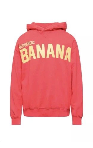 Nuova Autentica Felpa con Cappuccio Dsquared2 Corallo con Lettere Gialle Taglia M Vestibilità L