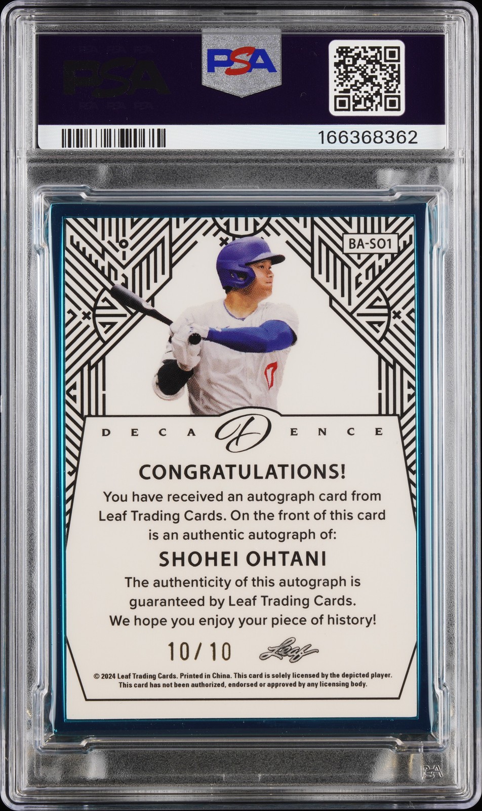 2024 LEAF DECADENCE AUTO TURQUOISE #BASO1 SHOHEI OHTANI 10/10 PSA 9 view 2