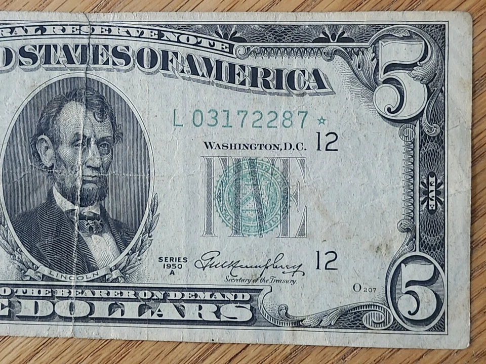 1950 A $5 "STAR NOTE" SAN FRANCISCO DISTRICT L03172287* - Image 4 of 4