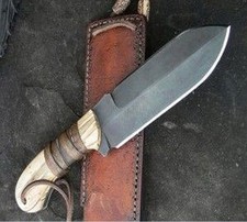 13" CUSTOM HANDMADE D2 TOOL STEEL BLACK COATED HUNTING BOWIE KNIFE WOODEN HANDLE