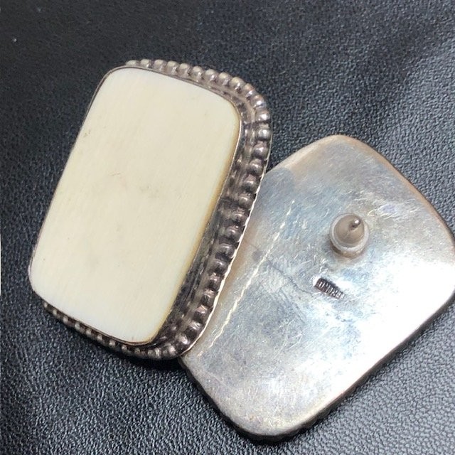 9501 Sterling Silver 925 Rectangular White Bone I… - image 4