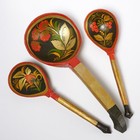 Vtg Russian Khokloma Red Black Fruits Berries Gold Ladle Serving Spoon 3pc Lot — photo 4