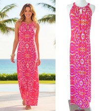 JUDE CONNALLY Lisa Sleeveless Halter Maxi Dress Medium Spring Vibes Hot Pink