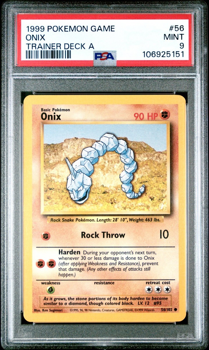 1999 onix pokemon card value PSA 9 56/102 Trainer Deck A Fighting Rarity The Most Expensive Onix Pokemon