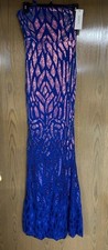 FAERIESTY Sequin Abstract Blue Pink Long Sleeveless Gown Dress XS
