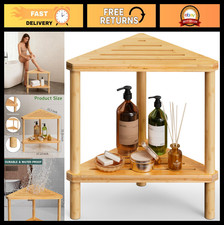 Waterproof Bamboo Corner Shower Stool - 2-Tier Bath Seat  Foot Rest for Small S